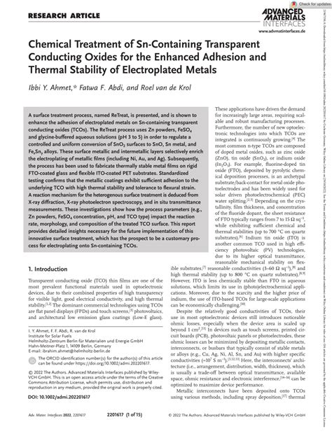 (PDF) Chemical Treatment of Sn‐Containing Transparent Conducting Oxides for the Enhanced ...