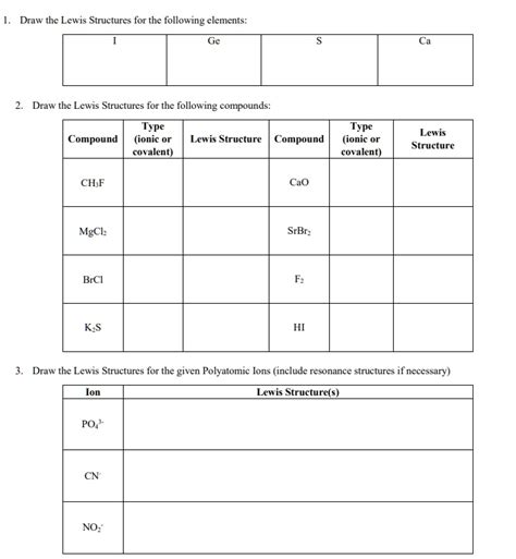 SOLVED: 1. Draw the Lewis Structures for the following elements: Ge S ...