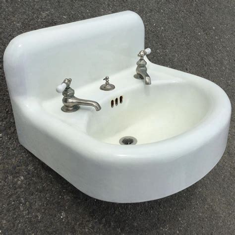 Old Vtg Antique White Porcelain Enamel Standard Sanitary Mfg Co Bathroom Sink | eBay # ...