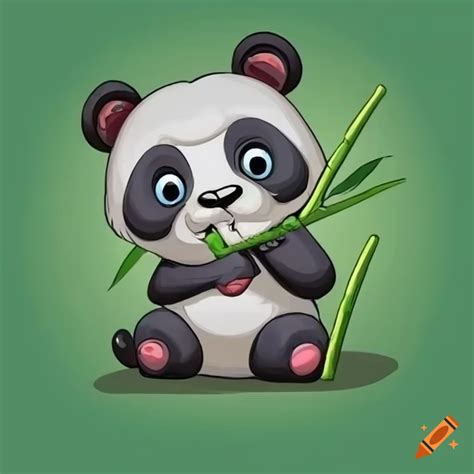 A cartoon panda eating bamboo