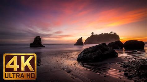 2 Hours Ocean Waves 4K Video - Nature Relaxation Sunset at Ruby Beach - Ocean Sounds - YouTube