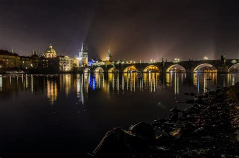 Charles Bridge Night stock photo. Image of reflection - 63444328