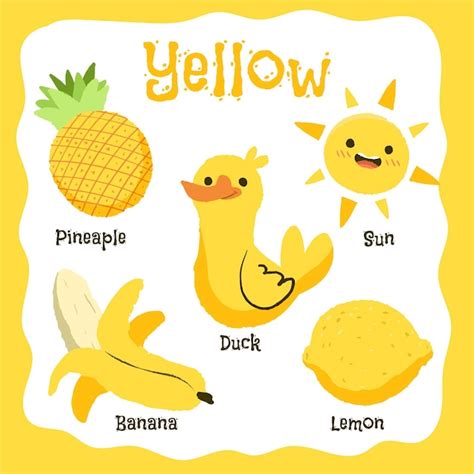 Free Vector | Yellow objects and vocabulary words set