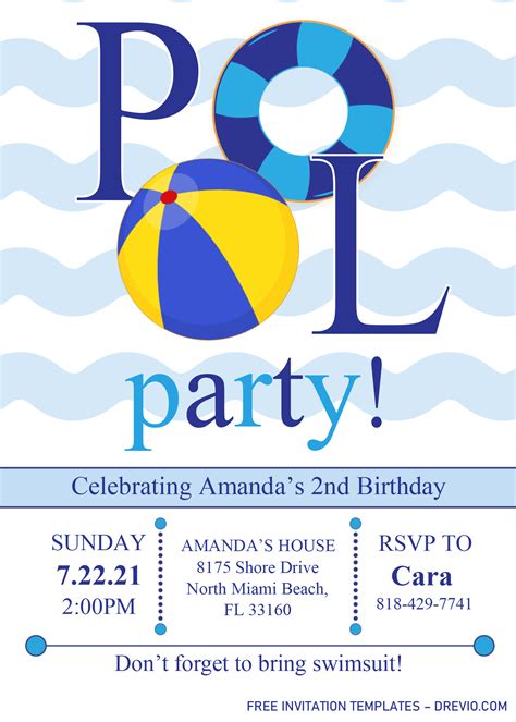 Pool Party Invitation Templates – Editable .Docx | Party invite ...