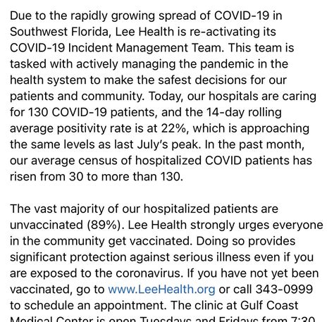 Important Florida, Lee County COVID-19 update, July 22, 2021 from Lee ...