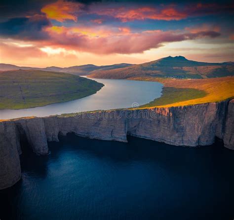 Gorgeous Morning View from Flying Drone of Sorvagsvatn Lake, Vagar ...