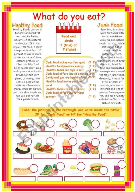 Junk food- Healthy food - ESL worksheet by karen1980