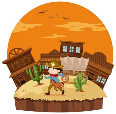 Cowboy in western town 298246 Vector Art at Vecteezy