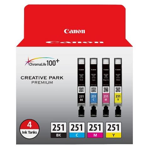 Canon 251 Black, 251 C/m/y Combo 4pk Ink Cartridges - Black, Cyan, Magenta, Yellow (6513b004 ...