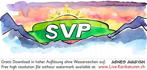 SVP Logo handgezeichnet Sonne Berge — www.Live-Karikaturen.ch