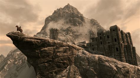 Wallpaper : temple, rock, cliff, The Elder Scrolls V Skyrim, ruins, Terrain, mountain, landmark ...