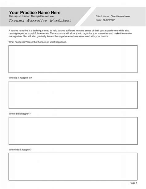 Trauma Narrative Worksheet PDF