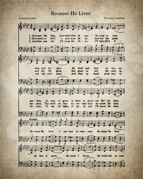 Because He Lives Hymn Print Hymnal Sheet Sheet Music