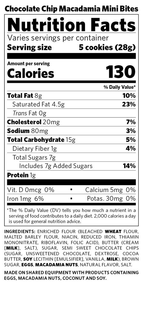 Nutritional Facts - Honolulu Cookie Company