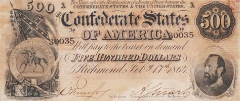 Sold Price: 1864 CONFEDERATE $500 Bill - August 6, 0122 12:00 PM EDT