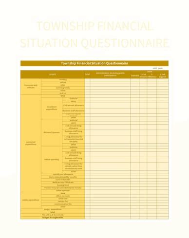 Township Financial Situation Questionnaire Excel Template And Google Sheets File For Free ...