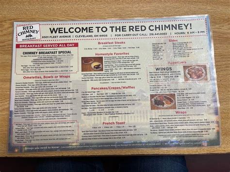 Menu at Red Chimney restaurant, Cleveland