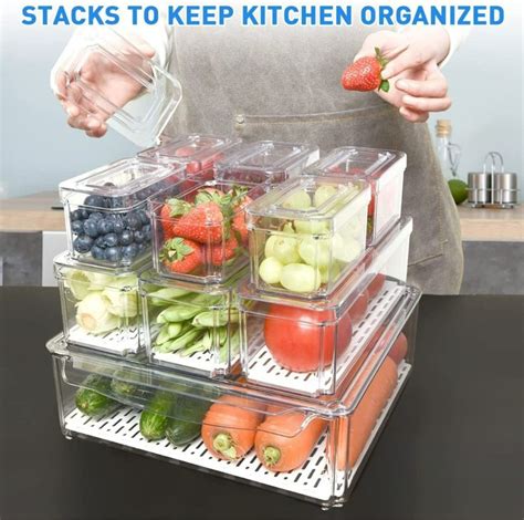 Pomeat 10 Pack Fridge Organizer, Stackable Refrigerator Organizer Bins ...