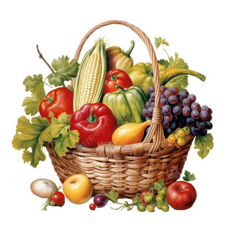 Thanksgiving Day Abundance In Bloom Harvest Basket With Fruits Vegetables And Crops Transparent ...