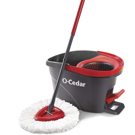 O-Cedar EasyWring Microfiber Spin Mop, Bucket Floor Cleaning System, Red, Gray