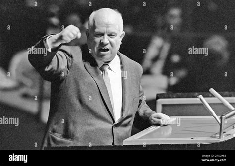 NIKITA KHRUSHCHEV (1894-1971) addressing the UN in January 1960 when he ...