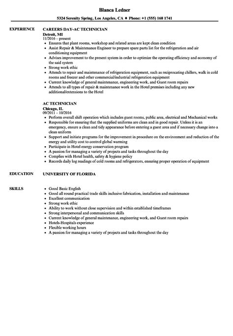 AC Technician Resume Samples | Velvet Jobs