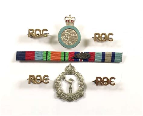 Royal Observer Corps Badges and Medal Ribbon Uniform Bar.