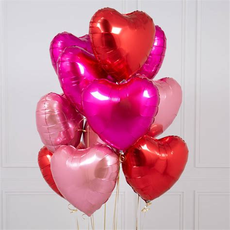 Inflated One Dozen Valentine's Heart Foil Balloons By Bubblegum Balloons | notonthehighstreet.com