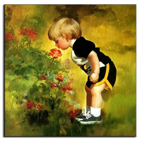 Canvas-Printings-Wall-Art-Picture-Lovely-Boy-Smell-the-Flowers-Portrait ...