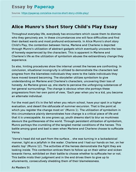 Alice Munro's Short Story Child's Play Summary And Analysis Essay Example