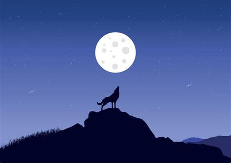 Wolf silhouette at full moon, vector design. 22422267 Vector Art at ...