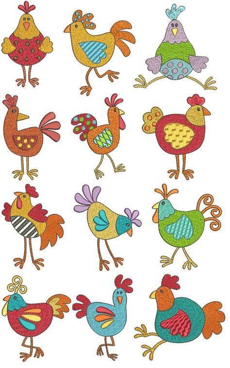 Funky Chickens Filled | Machine embroidery designs, Embroidery store, Machine embroidery