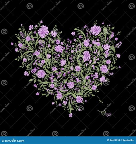 Floral Love Bouquet for Your Design, Heart Shape Stock Vector - Illustration of foliage, garden ...