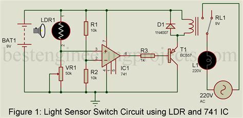 Light Sensor Switch Circuit using LDR and 741 IC - Engineering Projects