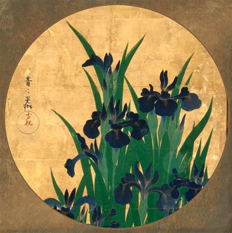 Ogata Korin "Irises at Yatsuhashi (Eight Bridges)" 18th Century (detail ...