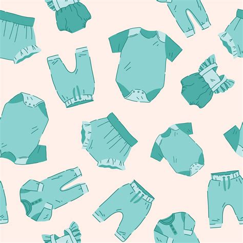 Cute baby clothes seamless pattern. Background with newborn garments. Hand drawn vector ...