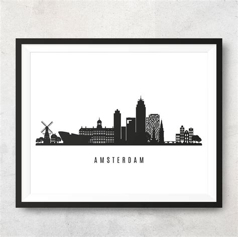 Amsterdam Skyline Printable Amsterdam Black White Wall Art | Etsy