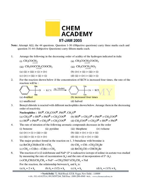 IIT-JAM 2005 With Solution PDF | PDF | Chemical Reactions | Nucleotides