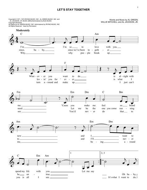 Let's Stay Together chords by Al Green (Melody Line, Lyrics & Chords – 186658)