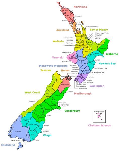 A map of New Zealand showing regional and district boundaries | Map of new zealand, New zealand ...