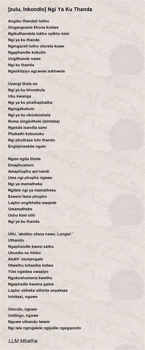 [zulu, Inkondlo] Ngi Ya Ku Thanda - [zulu, Inkondlo] Ngi Ya Ku Thanda ...