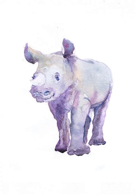 Baby Rhino Art, Watercolor Painting, Baby Boy Nursery Decor, Girl ...