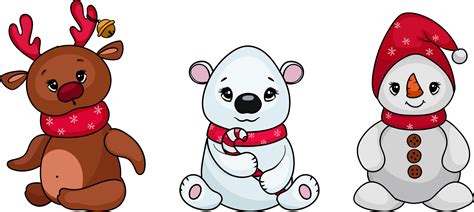 Cute Christmas characters - fawn, snowman, white bear. illustration in ...