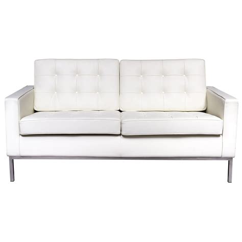 Florence Style Modern White Leather Loveseat by LeisureMod