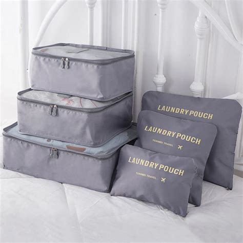 6Pcs Waterproof Travel Clothes Storage Bags Packing Cube Clothes Pouch Luggage Organizer Grey-in ...