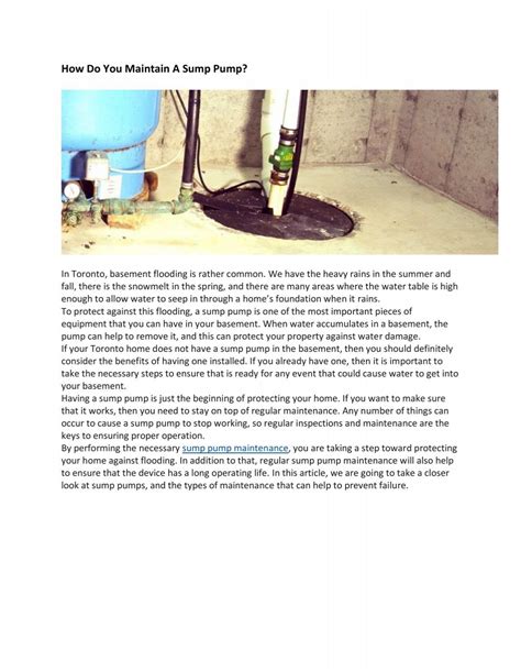 Sump pump installation