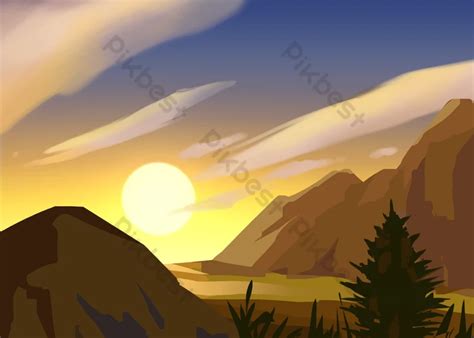 Mountain Sunrise View Yellow Background | PSD Free Download - Pikbest