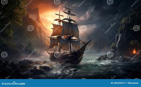 An AI Illustration of the Ship is on the Choppy Water in a Storm Stock Illustration ...