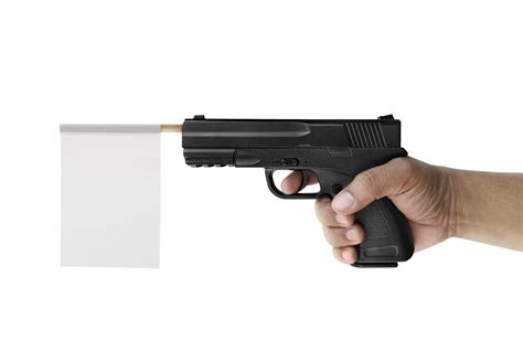 Hand holding gun with paper flag on, transparent background 24852316 PNG