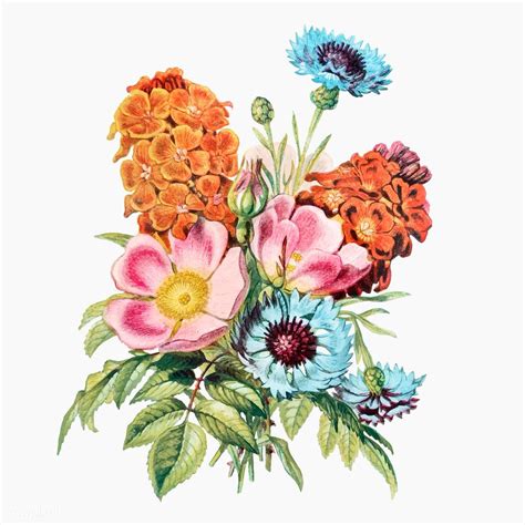 Download premium vector of Vintage summer flowers bouquet vector 2098043 in 2020 | Flower ...